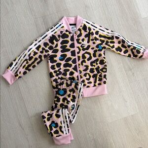 adidas Pink Leopard-Print Three-Stripe Tracksuit